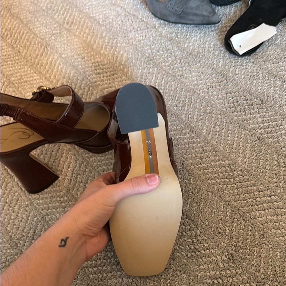 Women's Brown Patent Slingback Heels with Buckle - Picture 4 of 6